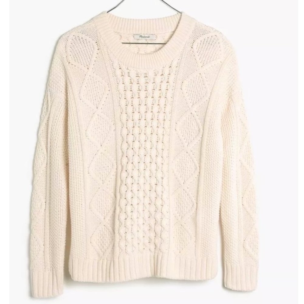 Madewell Cable Knit Fishermen Sweater XXS NWT Neutral Old Money Quiet Luxury - Picture 2 of 8